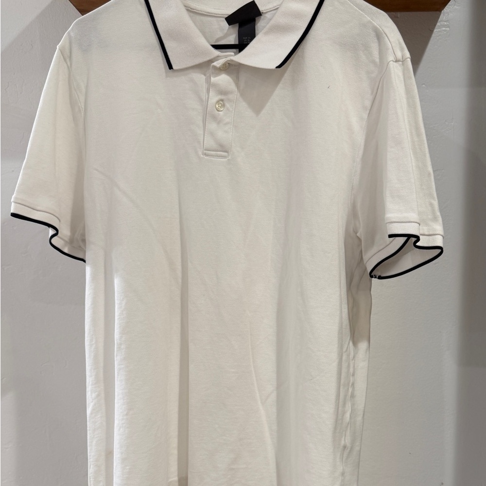 H&M White Polo Shirt with Black Accents
